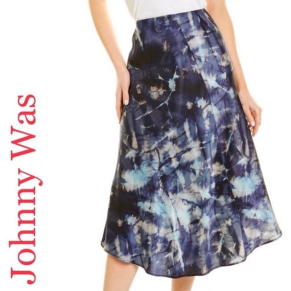 NWT Johnny Was Tie-Dye Moonlight Asymmetric Skirt Silk Size L